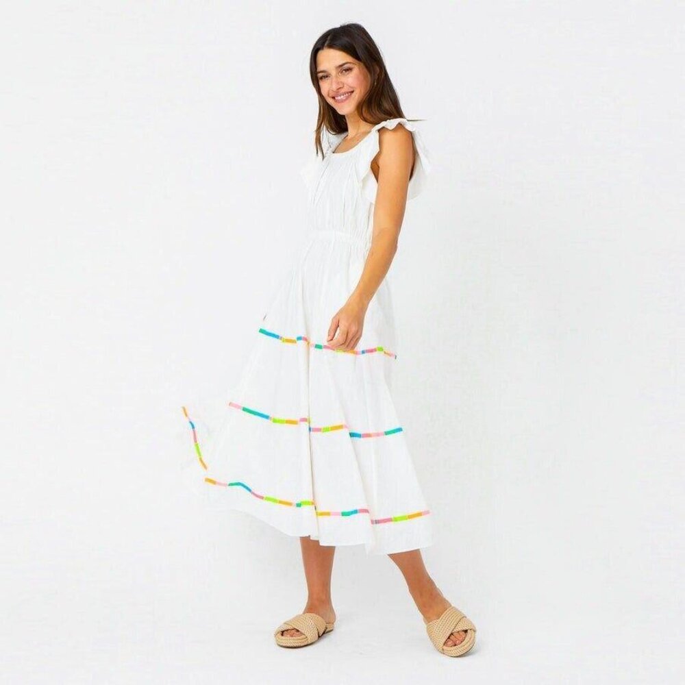 Kerri Rosenthal Tailor Embroidered Solid Midi Dress White Swing Cotton XS